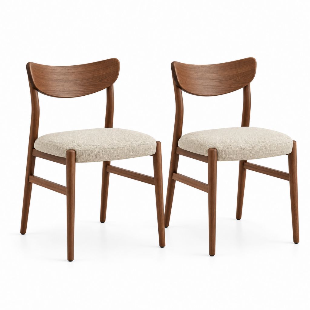 2er Set Esszimmerstühle Braun Beige aus Massivholz mit Polyesterbezug 48 x 52 x 80 cm