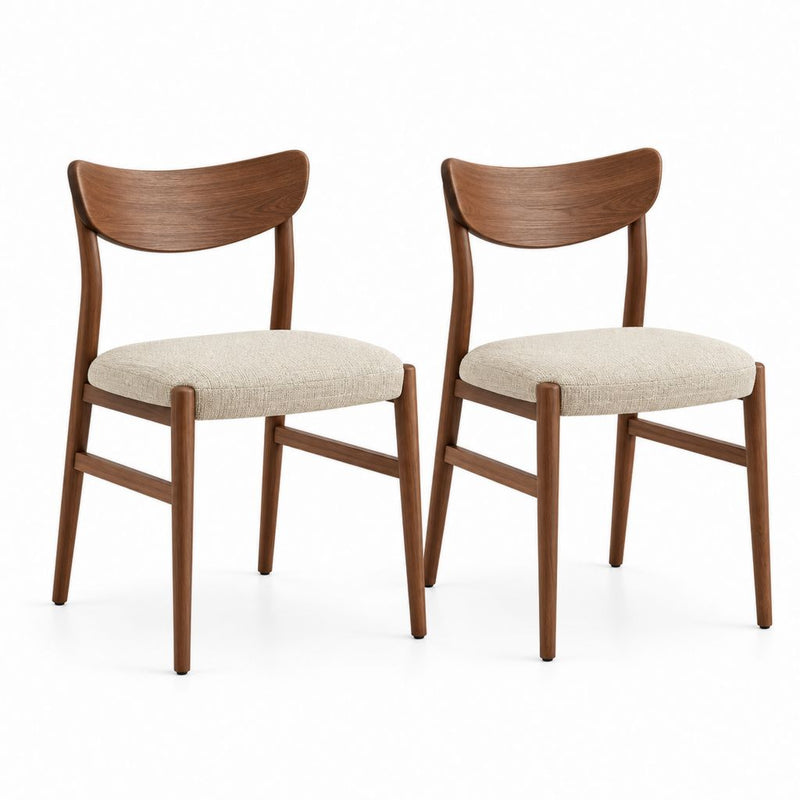 2er Set Esszimmerstühle Braun Beige aus Massivholz mit Polyesterbezug 48 x 52 x 80 cm