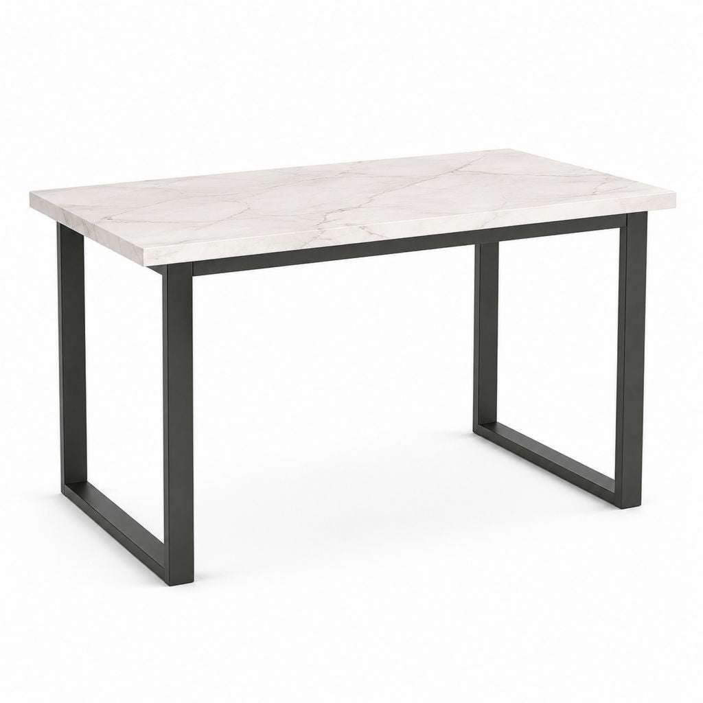 Esstisch Weiß Marmoroptik Sinterstein Rechteckig 120 x 70 x 75 cm mit Schwarzem Stahlgestell