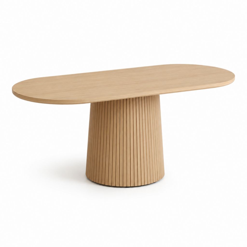 Esstisch Natur Eichenfurnier oval 180 x 90 x 75 cm mit geriffeltem Säulenfuß