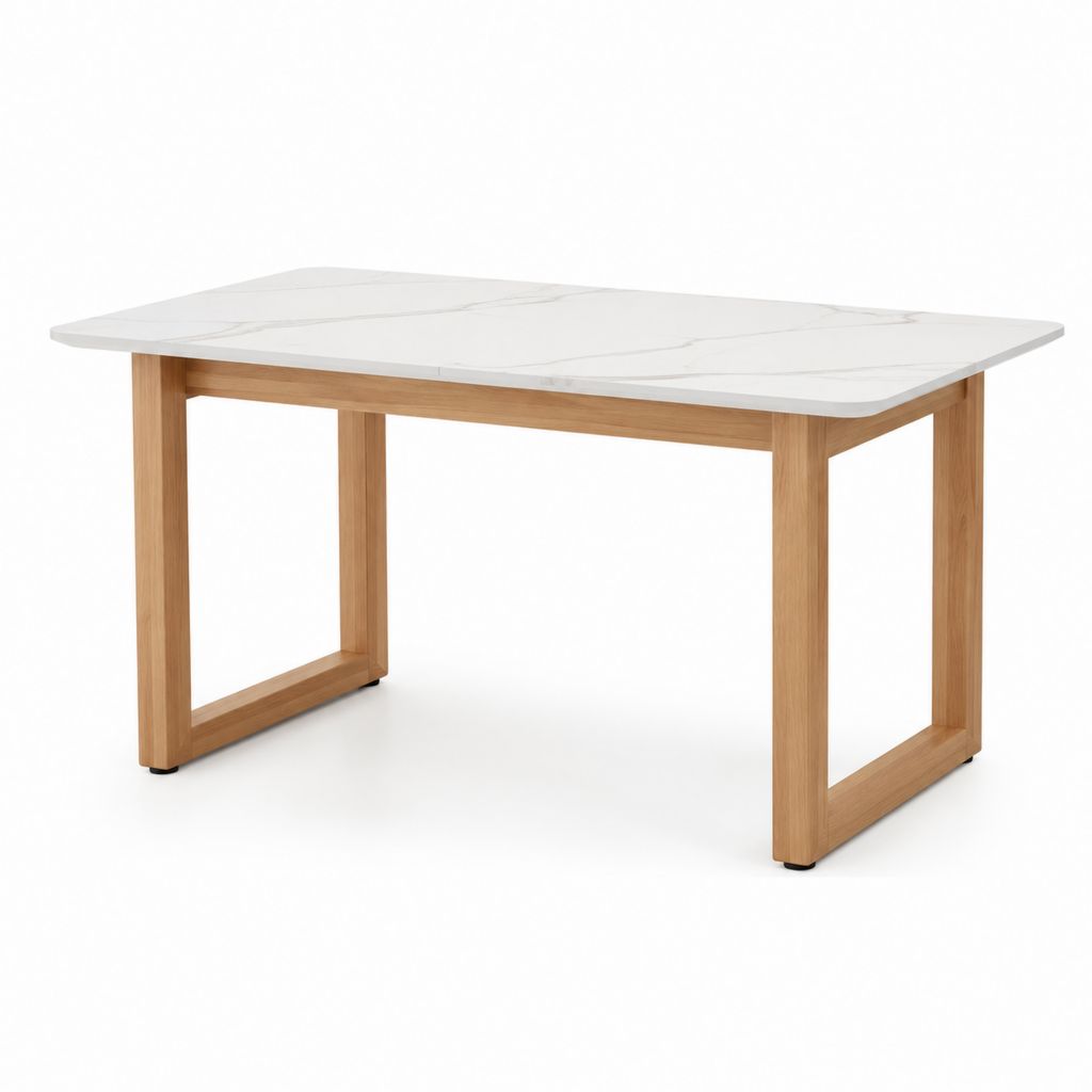 Esstisch Sinterstein Weiß Eiche rechteckig 140 x 80 x 75 cm