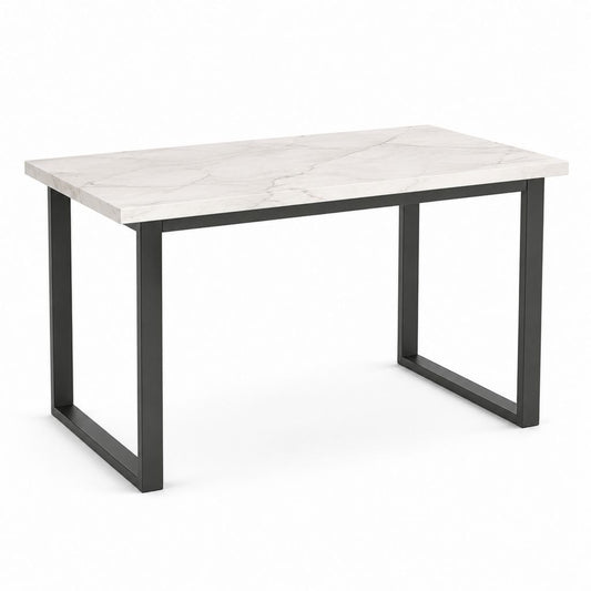 Esstisch Weiß Marmoroptik Sinterstein Rechteckig 120 x 70 x 75 cm mit Schwarzem Stahlgestell