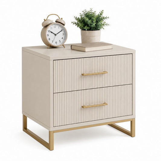 Nachttisch mit 2 Schubladen Creme MDF Stahlgestell rechteckig 50 x 40 x 55 cm