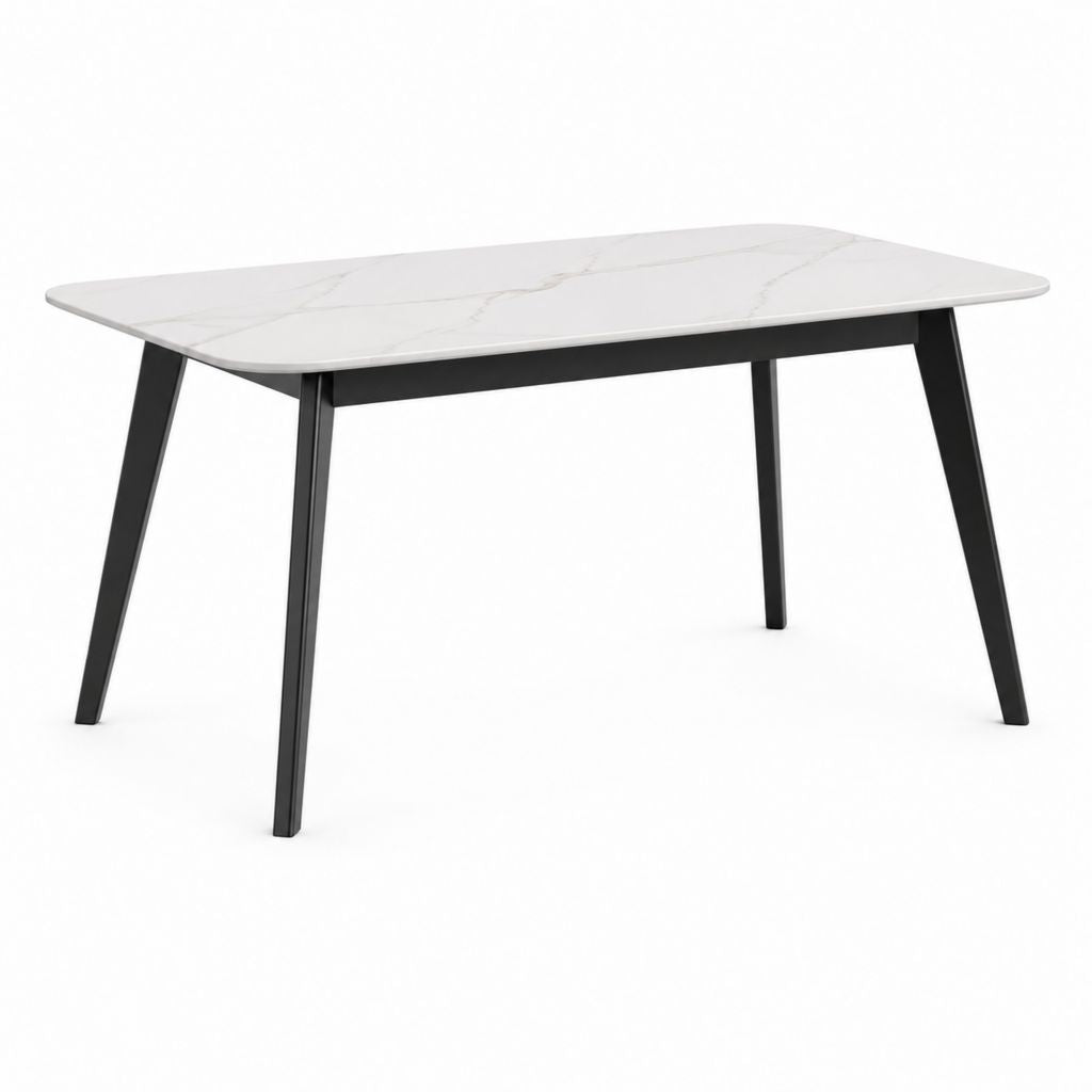 Esstisch Weiß Keramik rechteckig 140 x 80 x 75 cm mit schwarzem Stahlgestell
