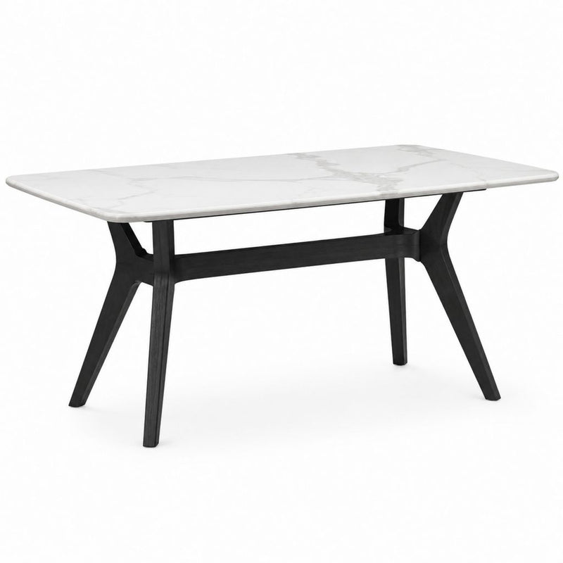 Esstisch Weiß Schwarz Keramikplatte Gummibaum Massivholz Rechteckig 160 x 90 x 75 cm