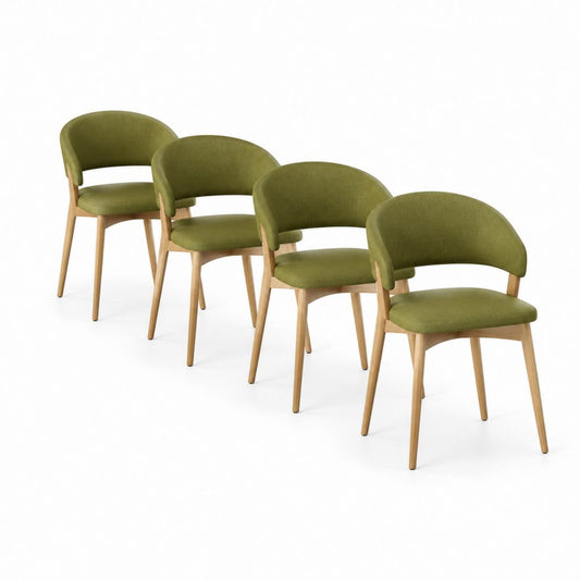 Esszimmerstühle 4er Set olivgrün Polyester Massivholz mit gebogener Rückenlehne 54 x 56 x 78 cm